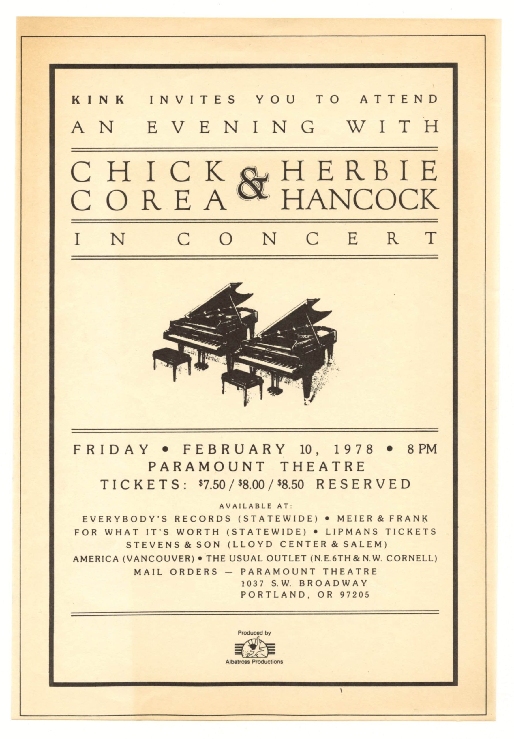 Chick Corea Herbie Hancock Handbill 1978 Paramount Theatre Portland