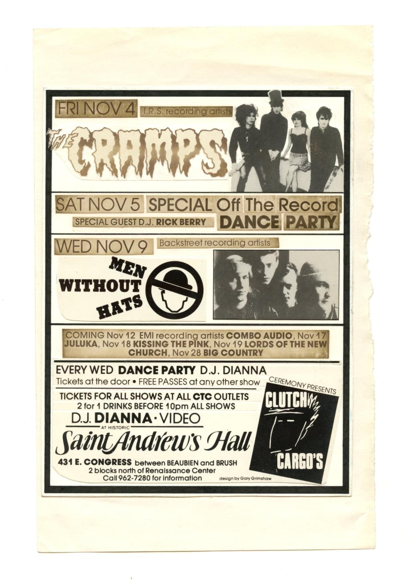 Gary Grimshaw Original Artwork 1988 The Cramps Saint Andrew's Hall Handbill