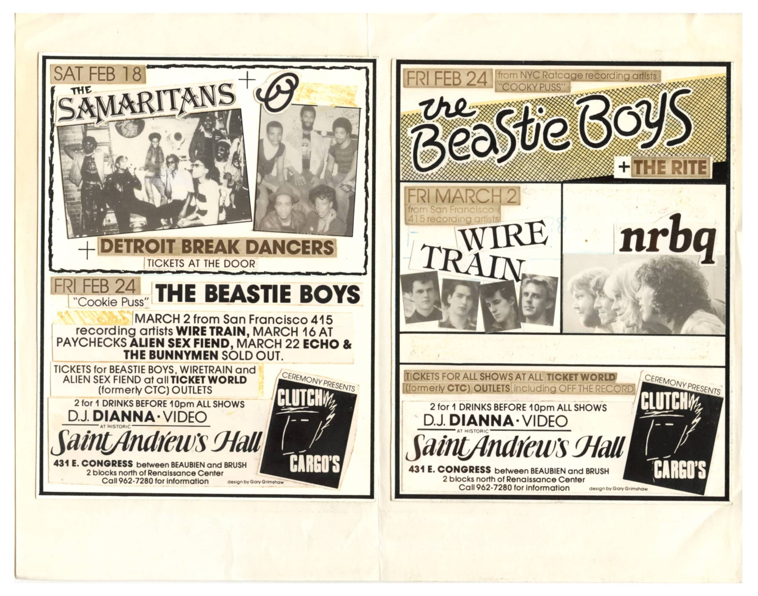 Gary Grimshaw Original Artwork 1984 The Beastie Boys Saint Andrew's Hall Handbill