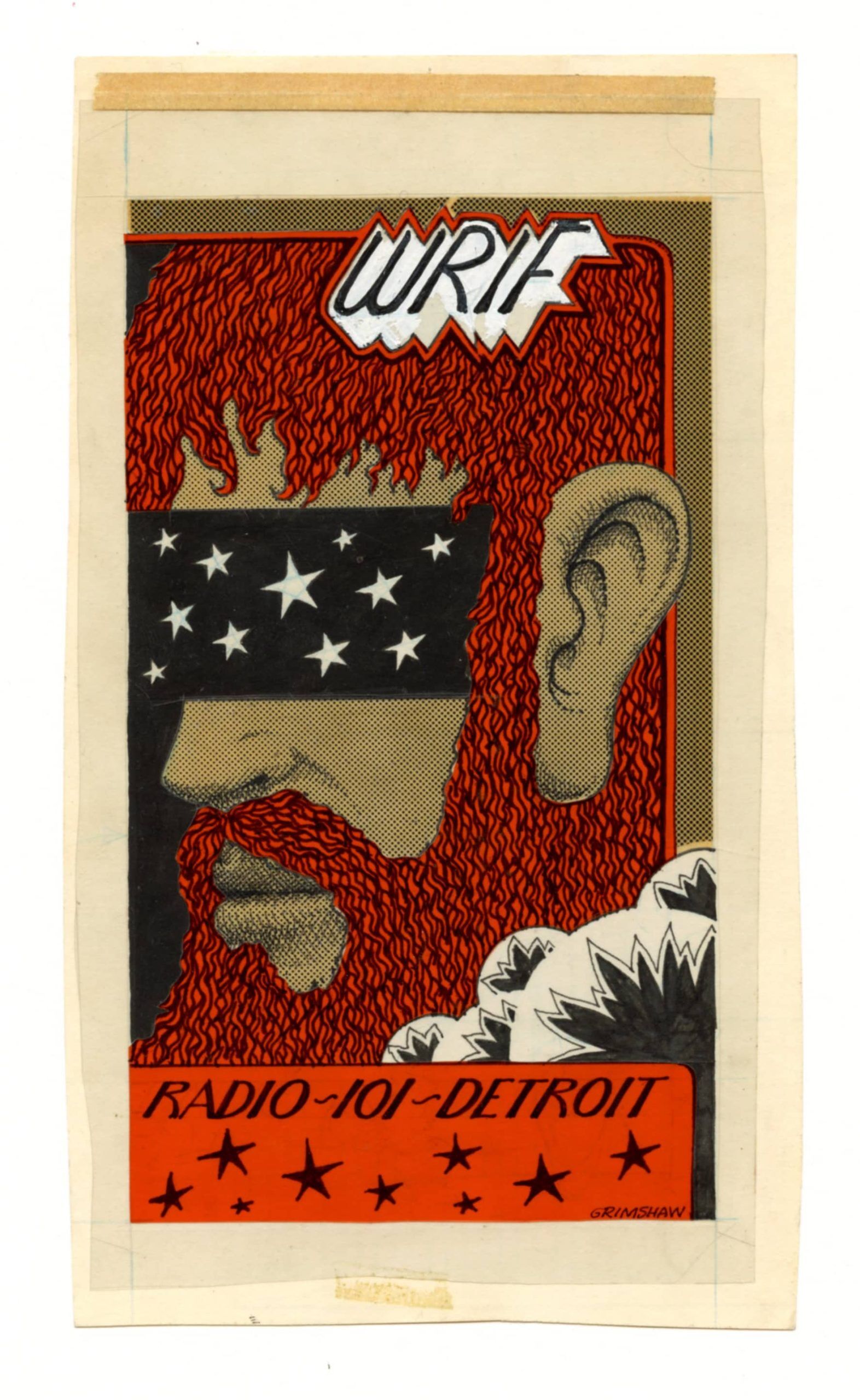 Gary Grimshaw Original Artwork 1970s Detroit WRIF Radio Promotion Handbill