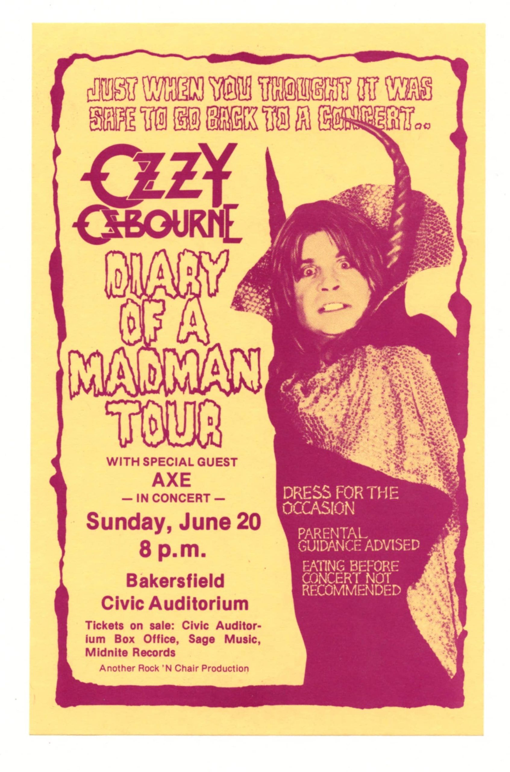 Ozzy Osbourne Handbill 1982 Diary of A Madman Tour Bakersfield