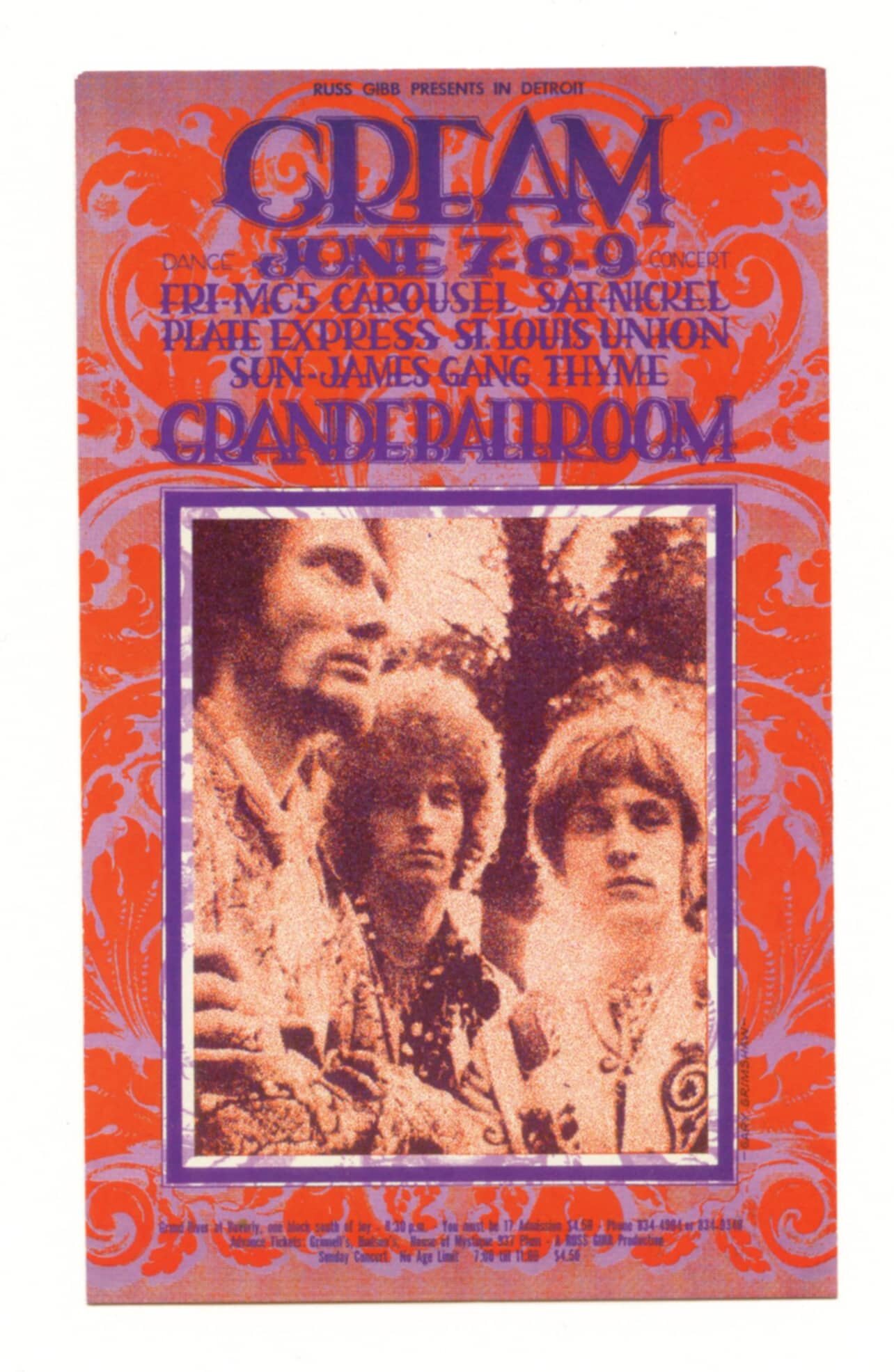 Cream Handbill 1968 Jun 7 Grande Ballroom Gary Grimshaw
