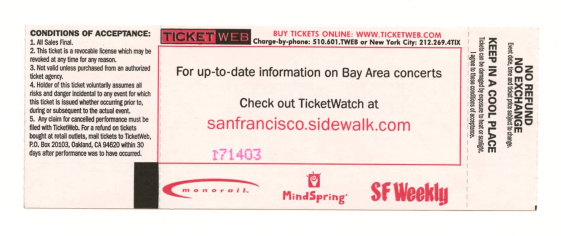 Digital Underground Ticket Stub 1998 May 25 The Usual San Jose