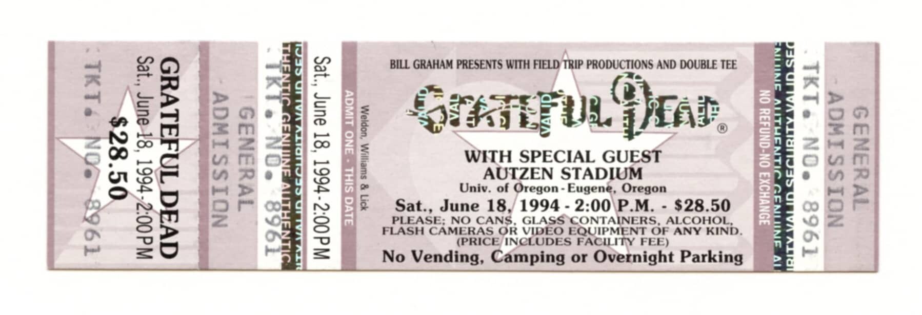 Grateful Dead Vintage Ticket 1994 Jun 18 Autzen Stadium Portland