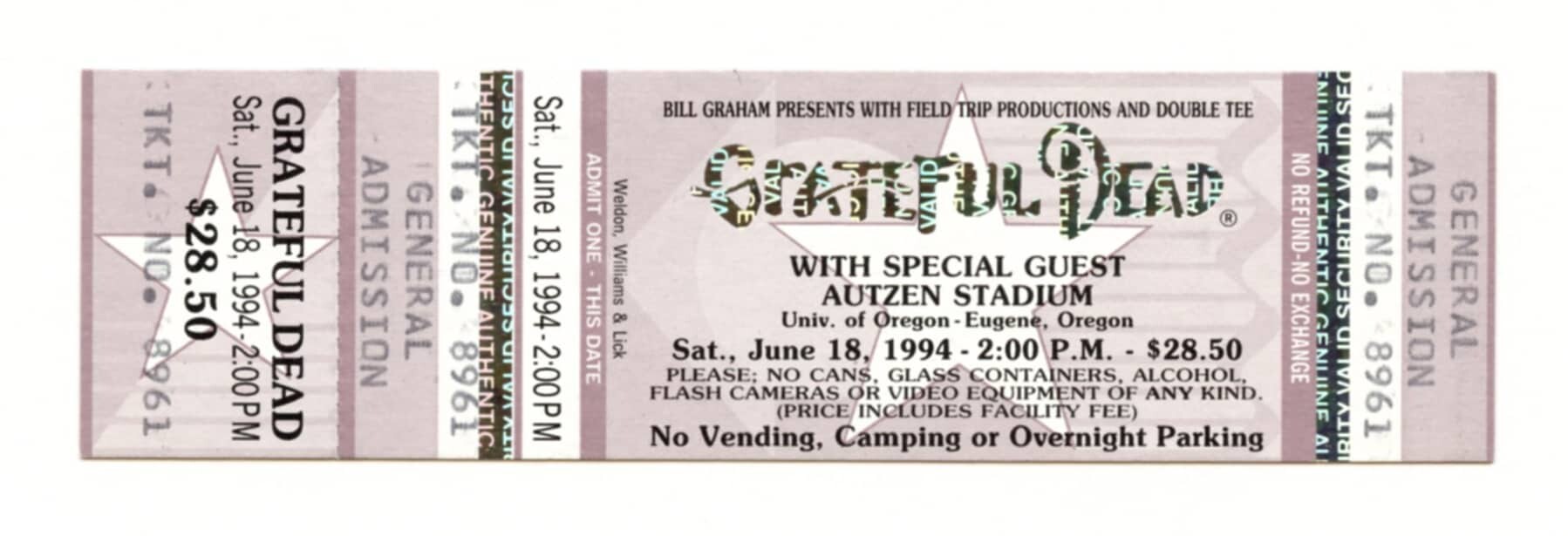 Grateful Dead Ticket Vintage 1994 Jun 18 Autzen Stadium University of Oregon