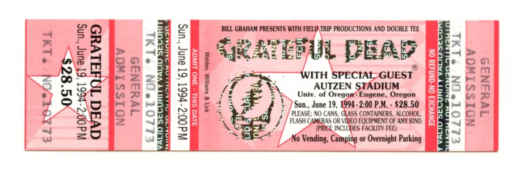 Grateful Dead Ticket Vintage 1994 Jun 19 Autzen Stadium Portland