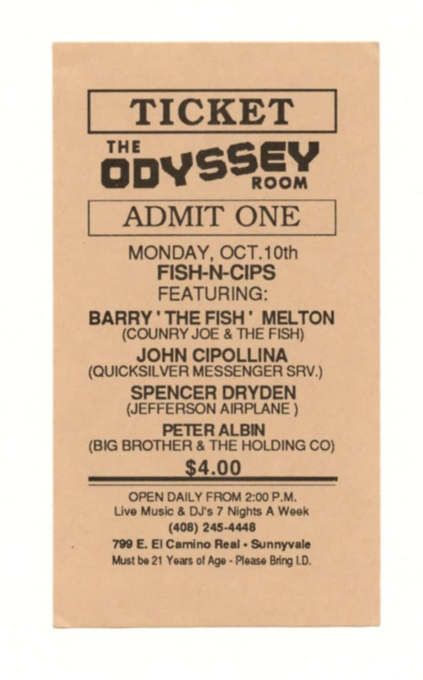 Odyssey Room Ticket Vintage 1984 Berry Melton John Cipollina Spencer Dryden Peter Albin