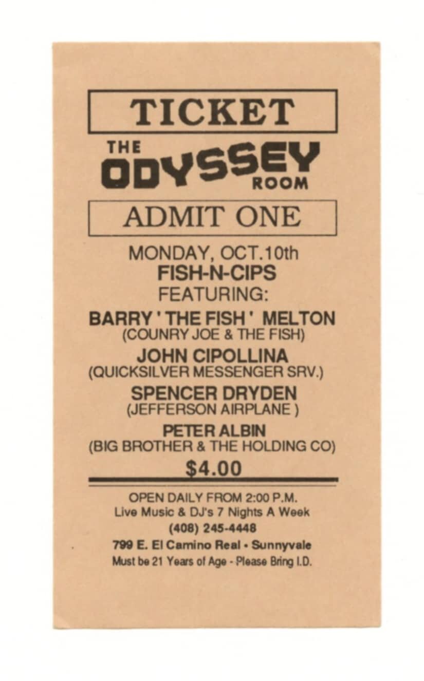 Odyssey Room Vintage Ticket 1984 Berry Melton John Cipollina Spencer Dryden Peter Albin