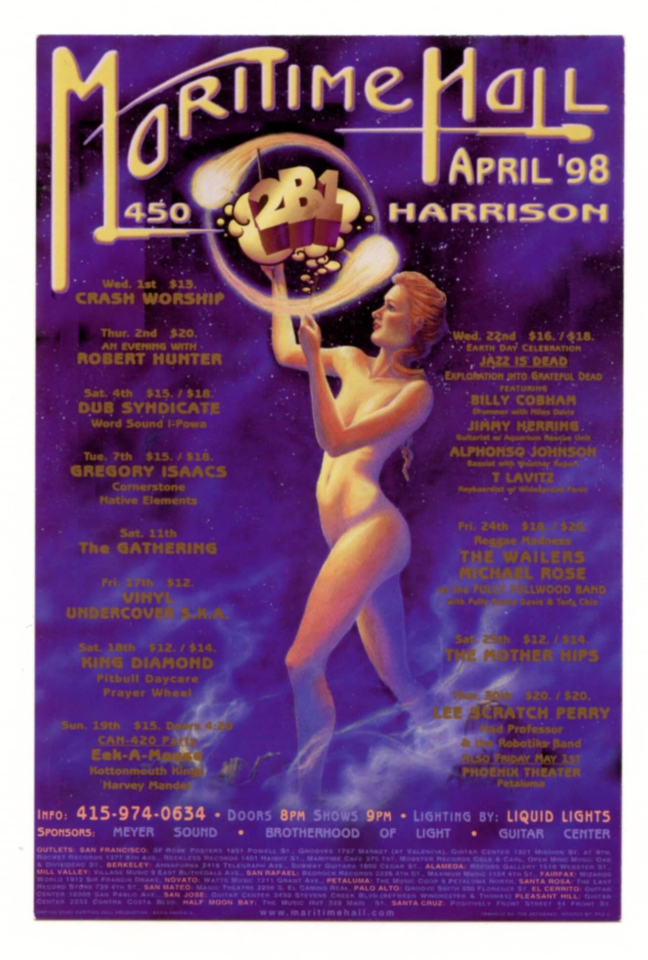 Maritime Hall 1998 Apr Handbill Gregory Isaacs Mother Hips Lee Scratchy Perry