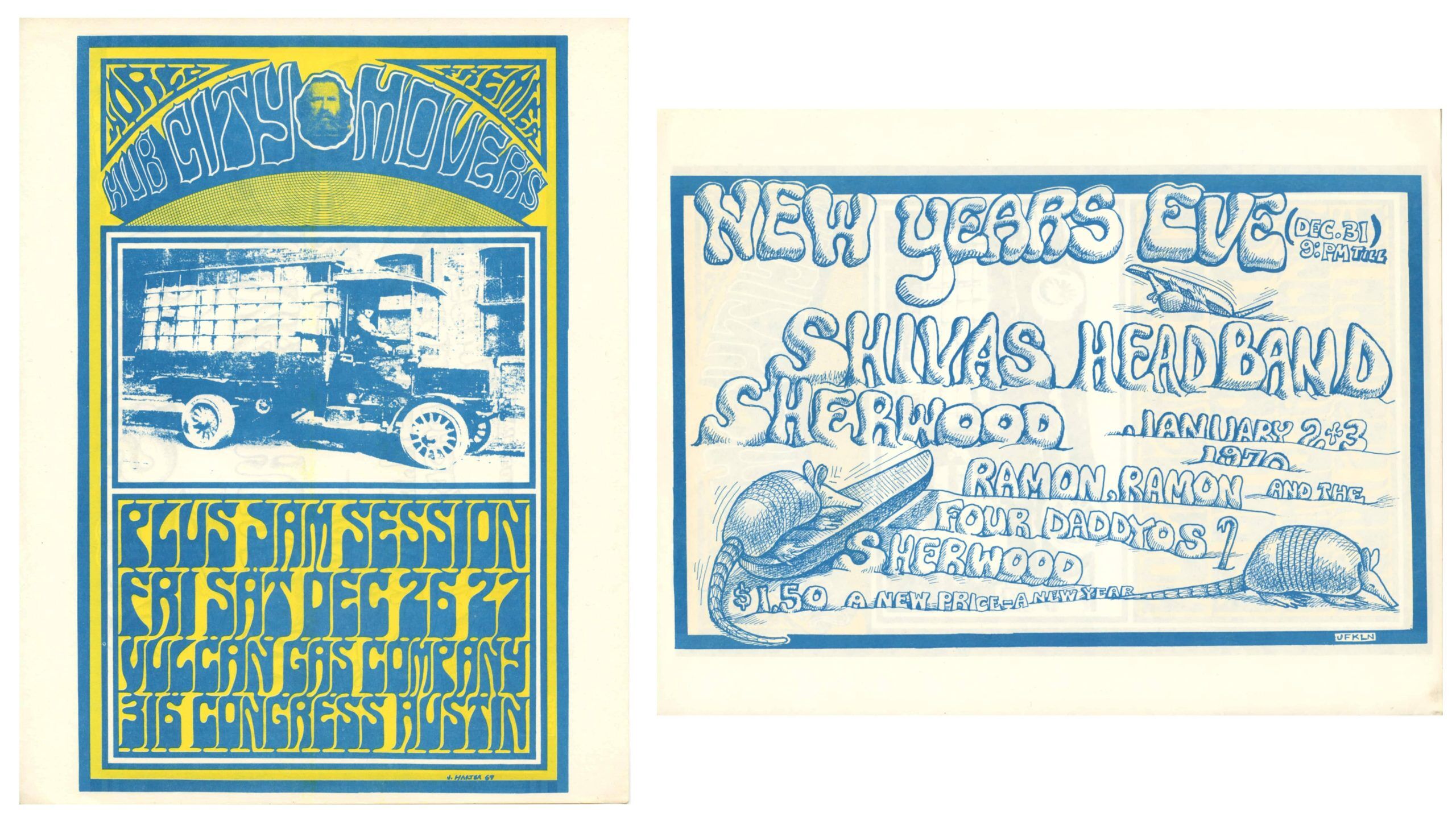 Jim Hart and Jim Franklin Handbill 2 sided 1969 Vulcan Gas Company Austin