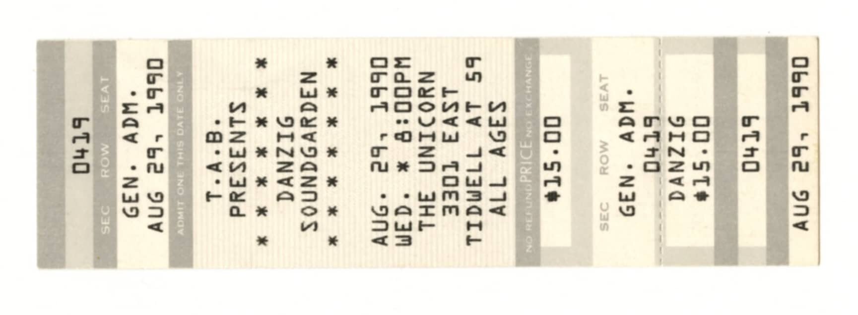 Danzig Soundgarden Vintage Ticket 1990 Aug 29 The Unicorn Houston