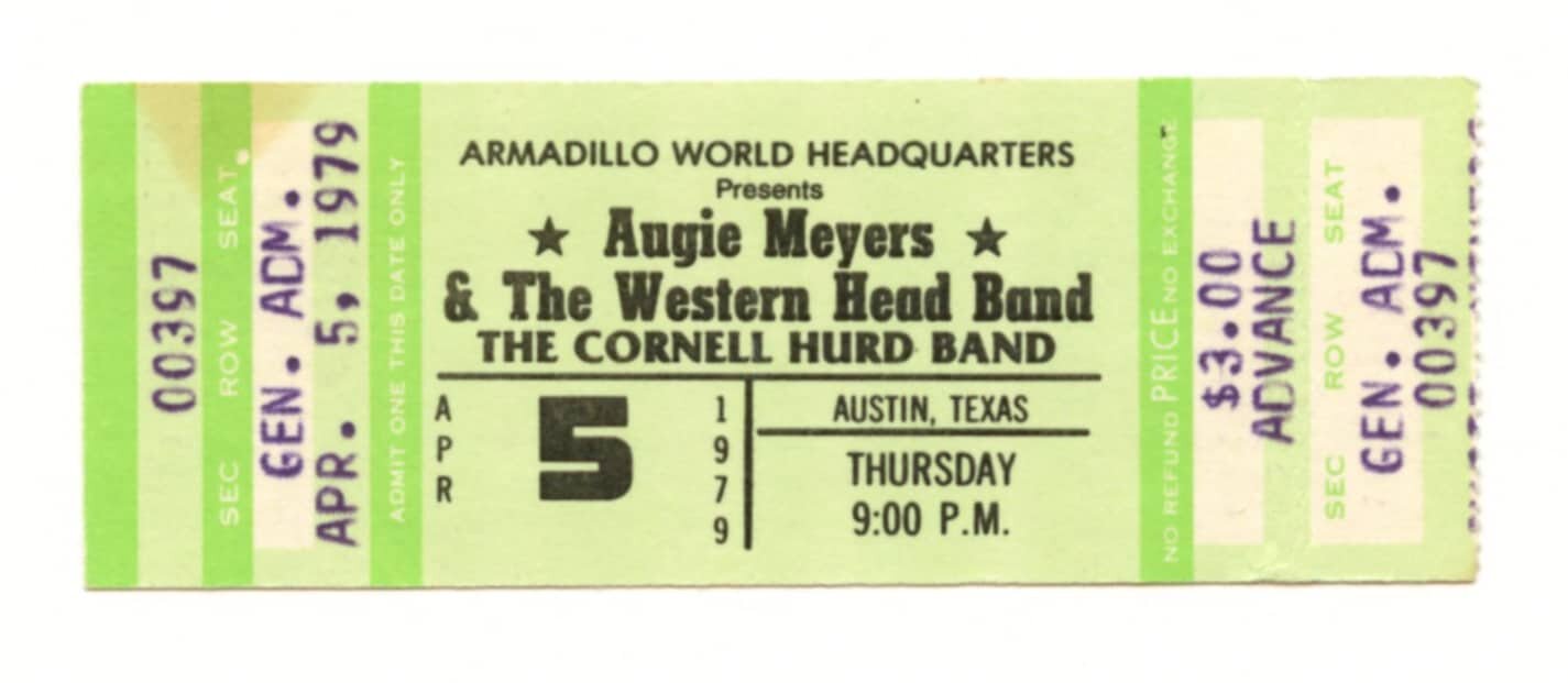 Augie Meyers Ticket Vintage 1979 April 5 Austin TX 