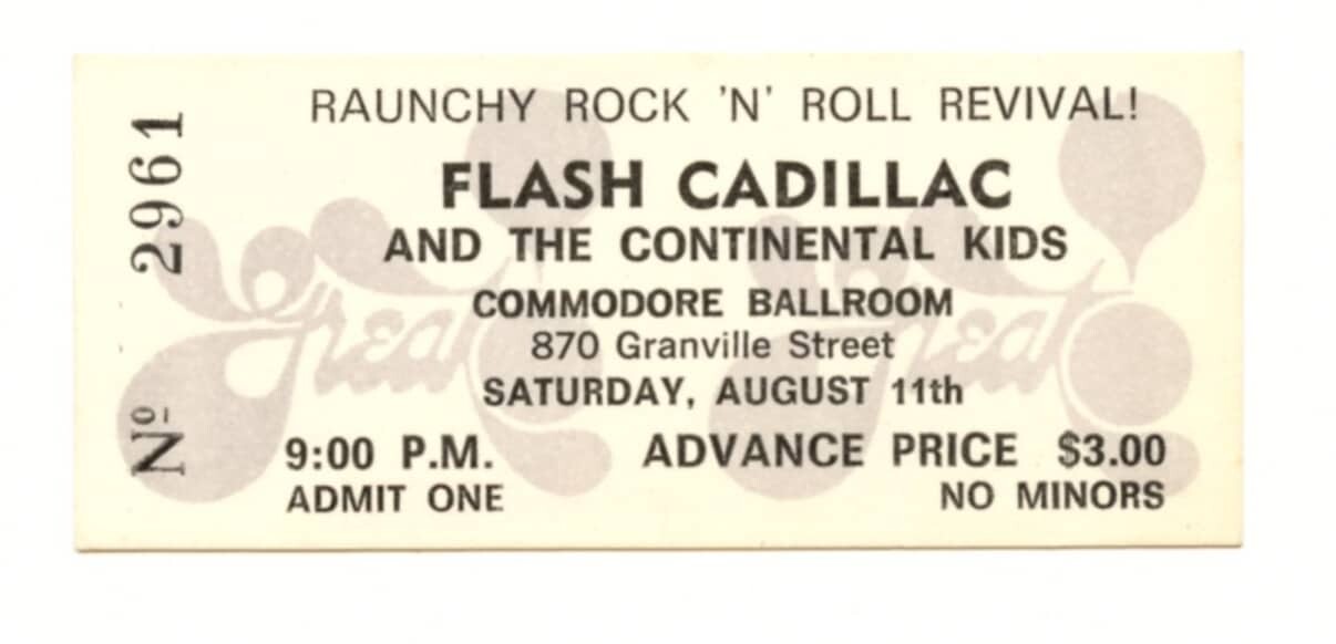 Flash Cadillac & the Continental Kids Vintage Ticket 1975 Aug 11 Vancouver 