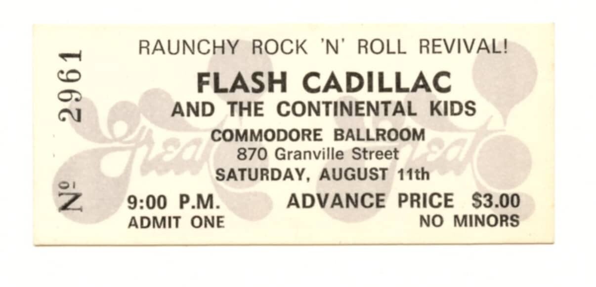 Flash Cadillac & the Continental Kids Ticket Vintage 1975 Aug 11 Vancouver 