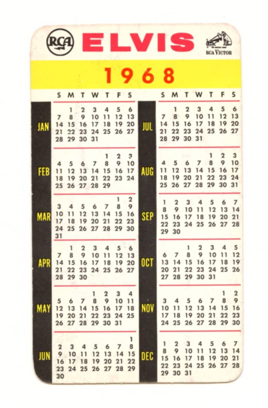 Elvis Presley 1968 Calendar Card RCA Records Vintage 
