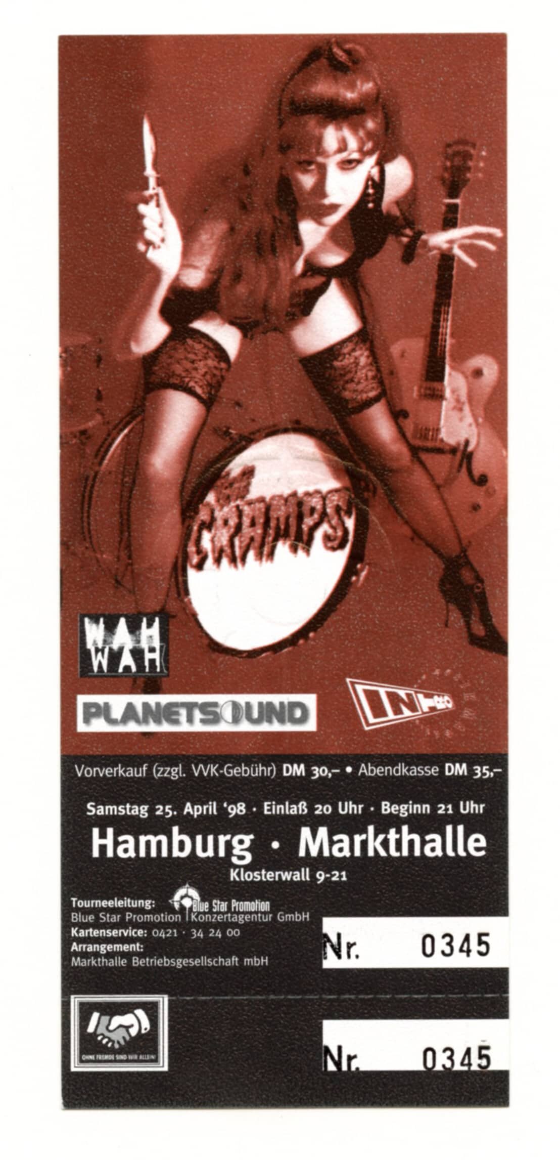 The Cramps Vintage Ticket 1998 Apr 28 Hamburg Germany 