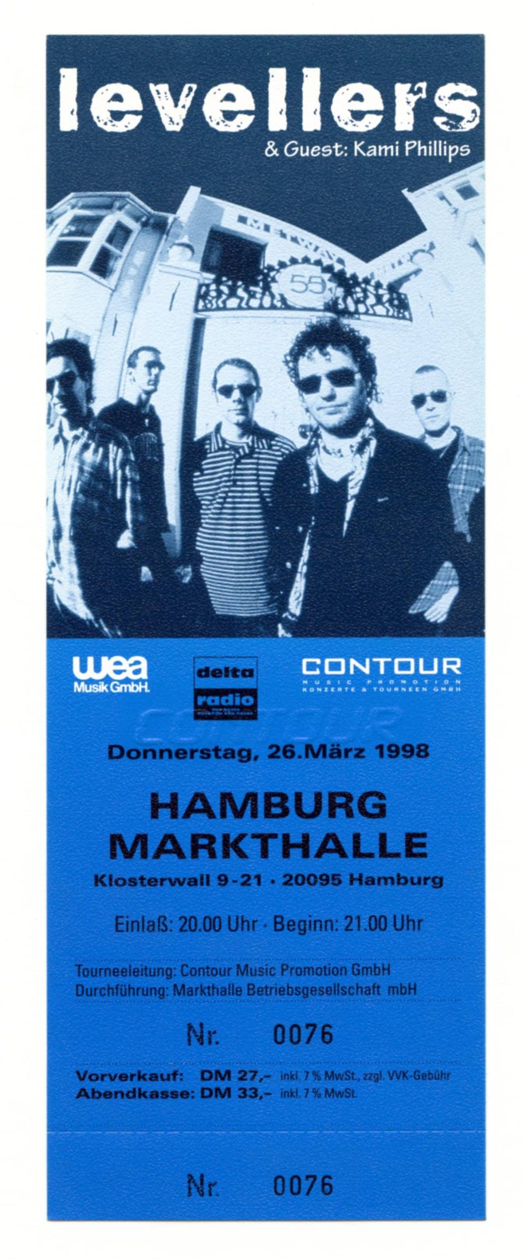 Levellers Ticket Vintage 1998 Mar 28 Hamburg Germany 