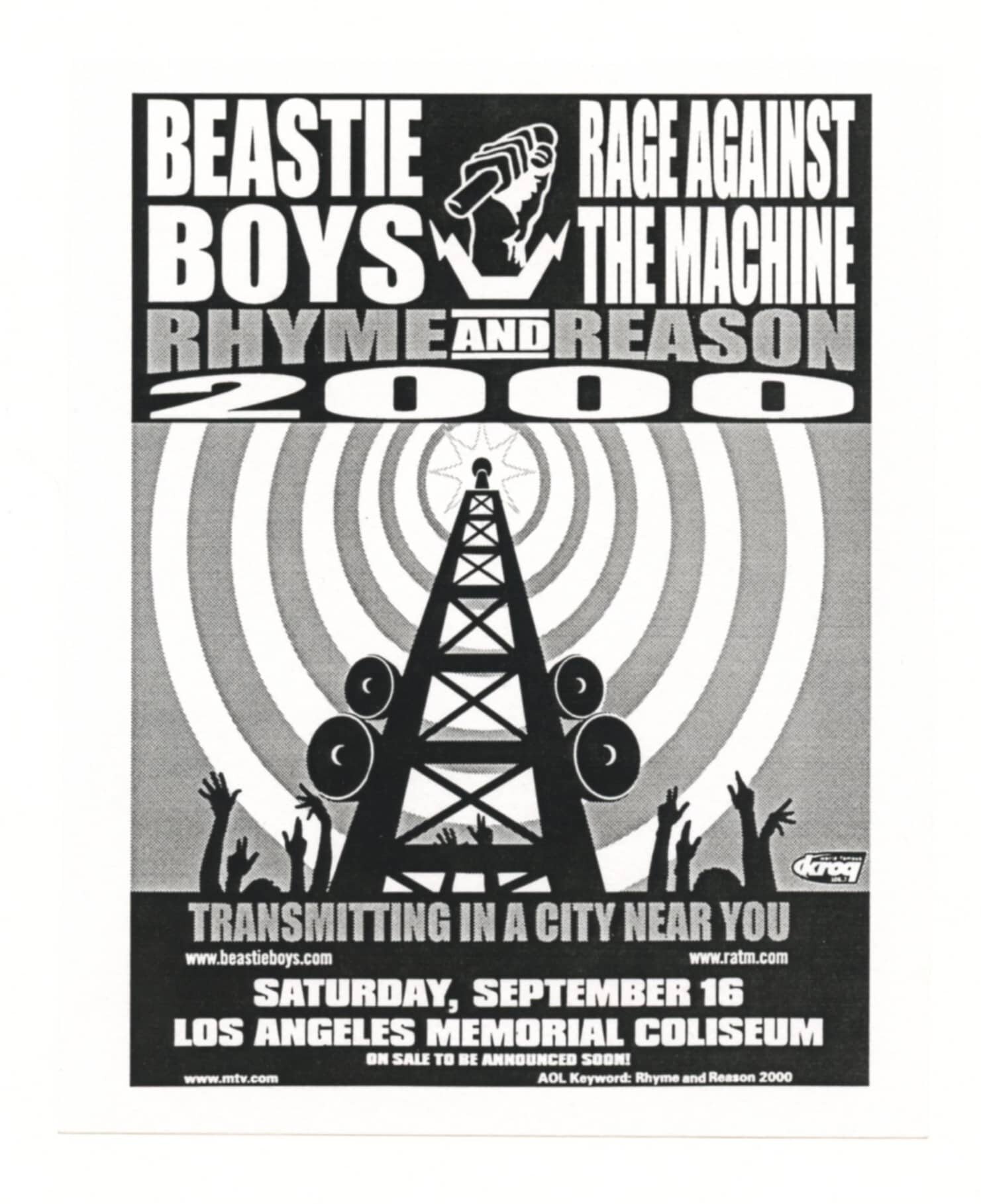 Beastie Boys RATM Handbill 2000 Sep 16 Los Angeles Memorial Coliseum