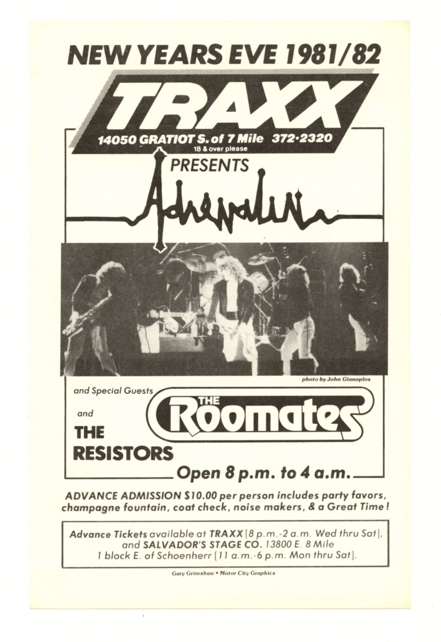 TRAXX Handbill 1981 Dec 31 Adrenalin The Roomates Gary Grimshaw