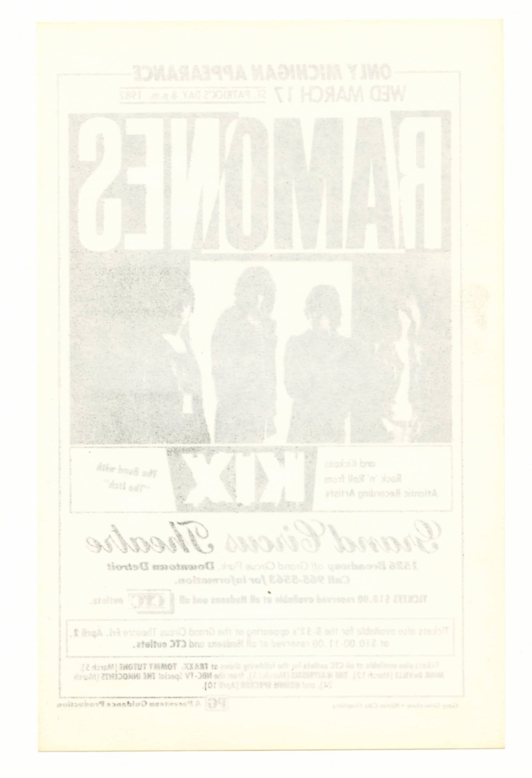 Ramones Handbill 1982 Mar 17 Grand Circus Theatre Gary Grimshaw