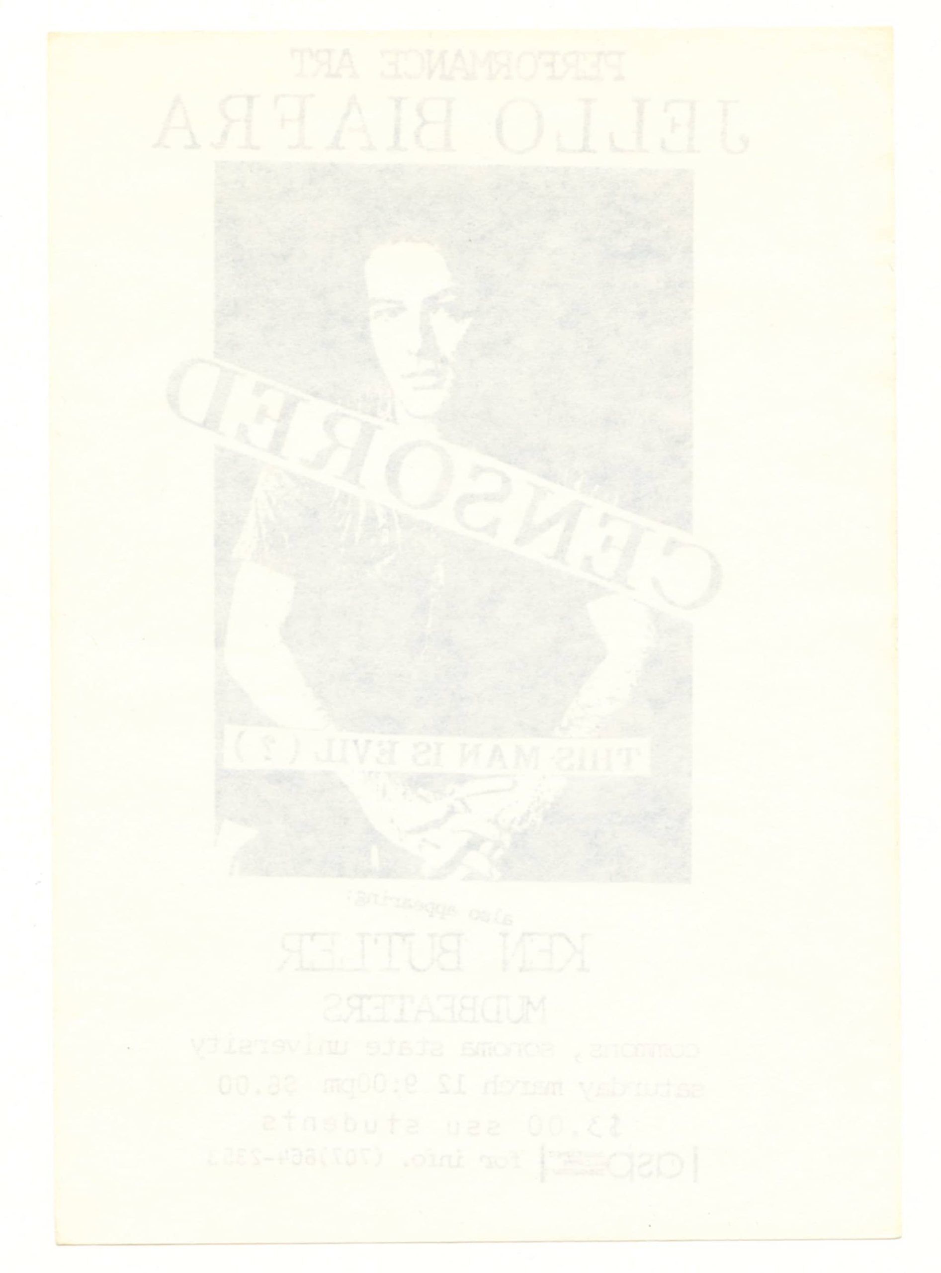 Jello Biafra Handbill 1980s Sonoma State University