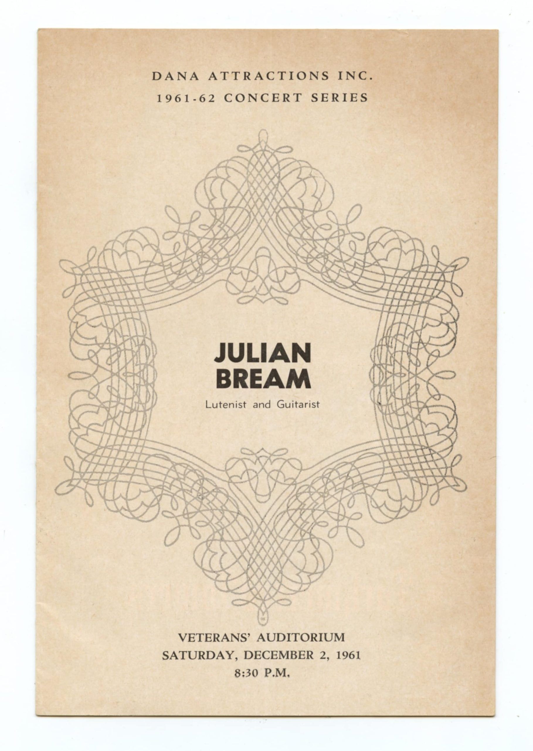 Julian Bream Veterans' Auditorium Program 1961 San Francisco