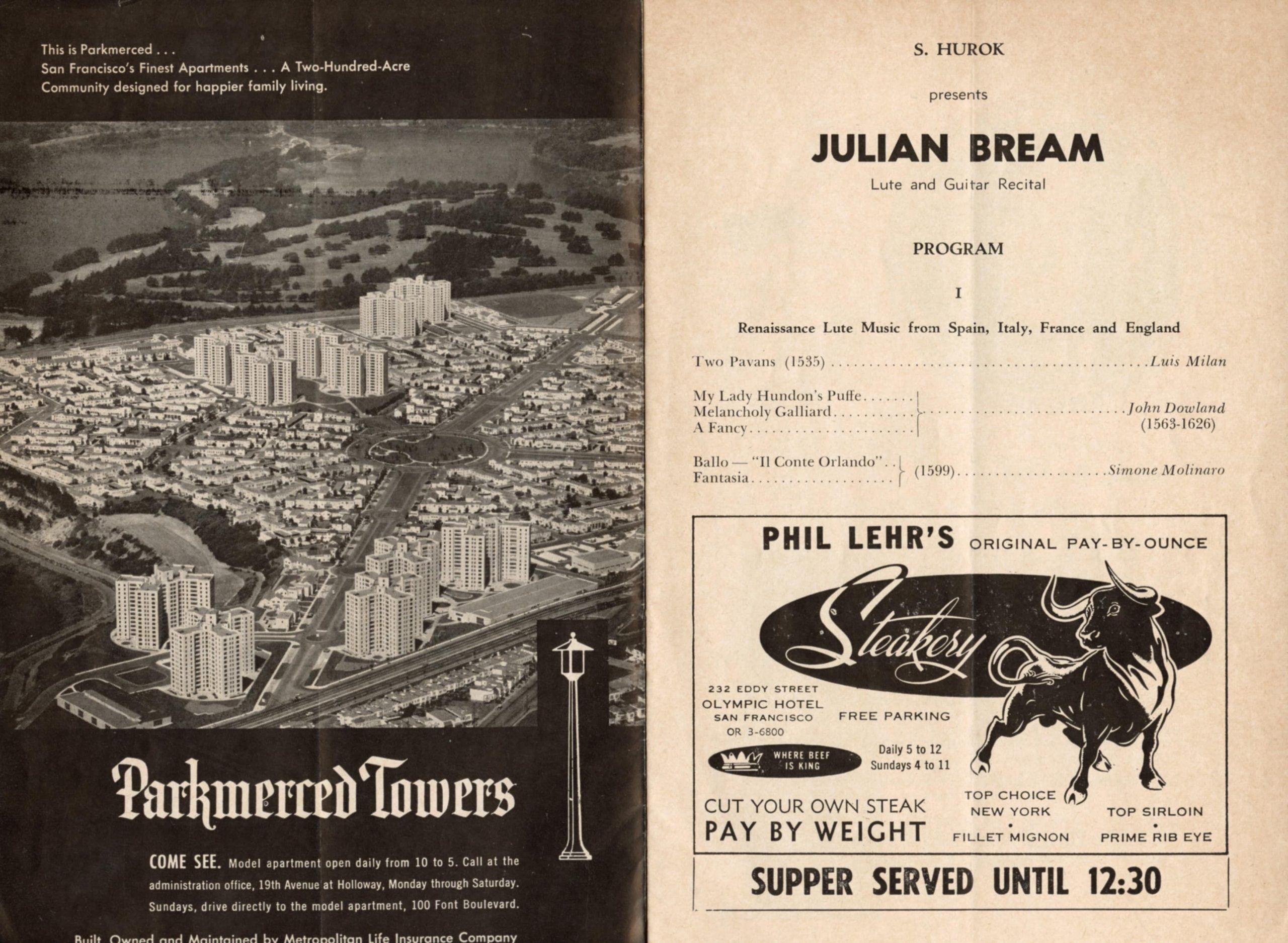 Julian Bream Veterans' Auditorium Program 1961 San Francisco