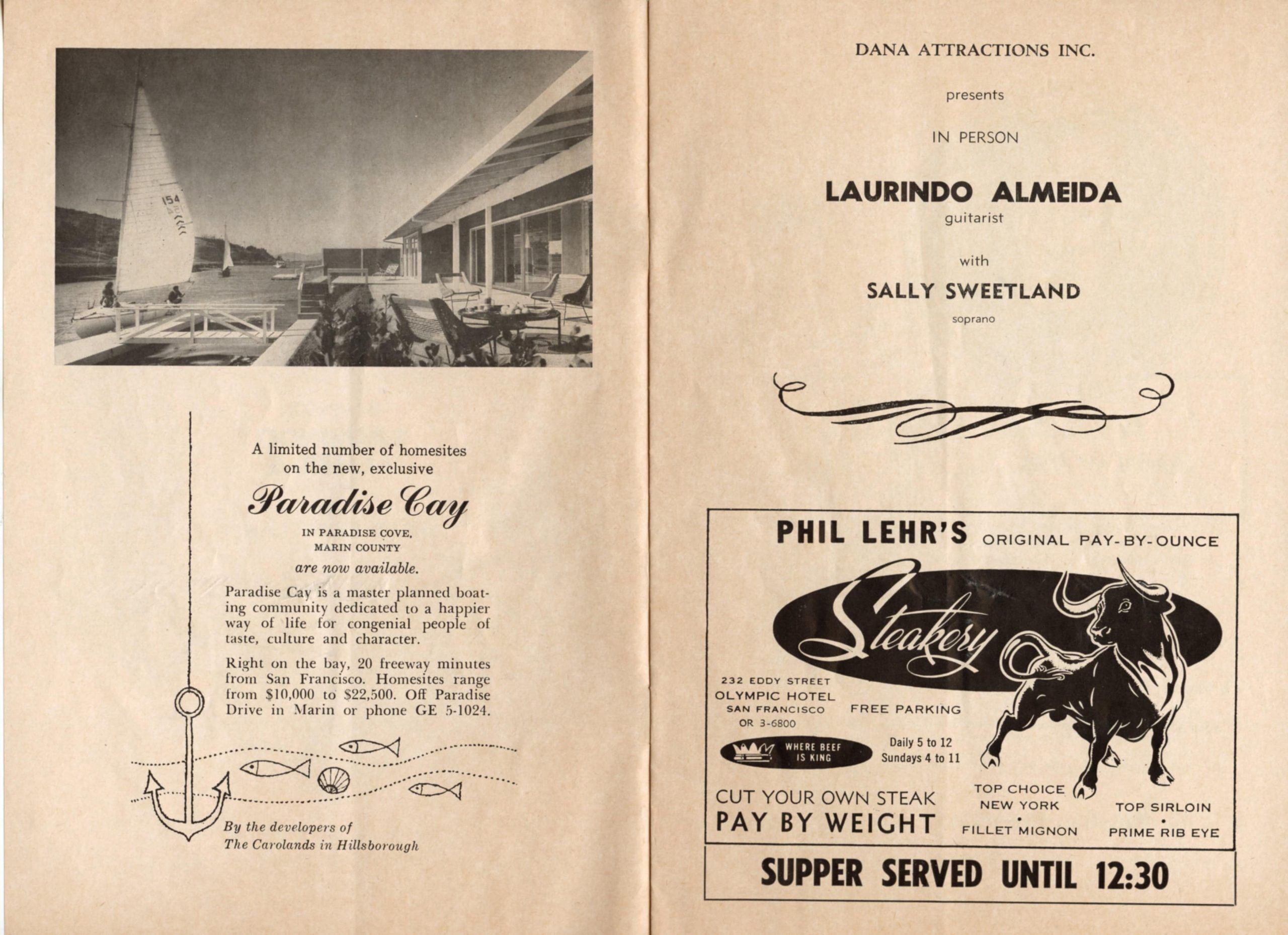 Laurindo Almeida Sally Sweetland Veterans Auditorium Program 1961 San Francisco 