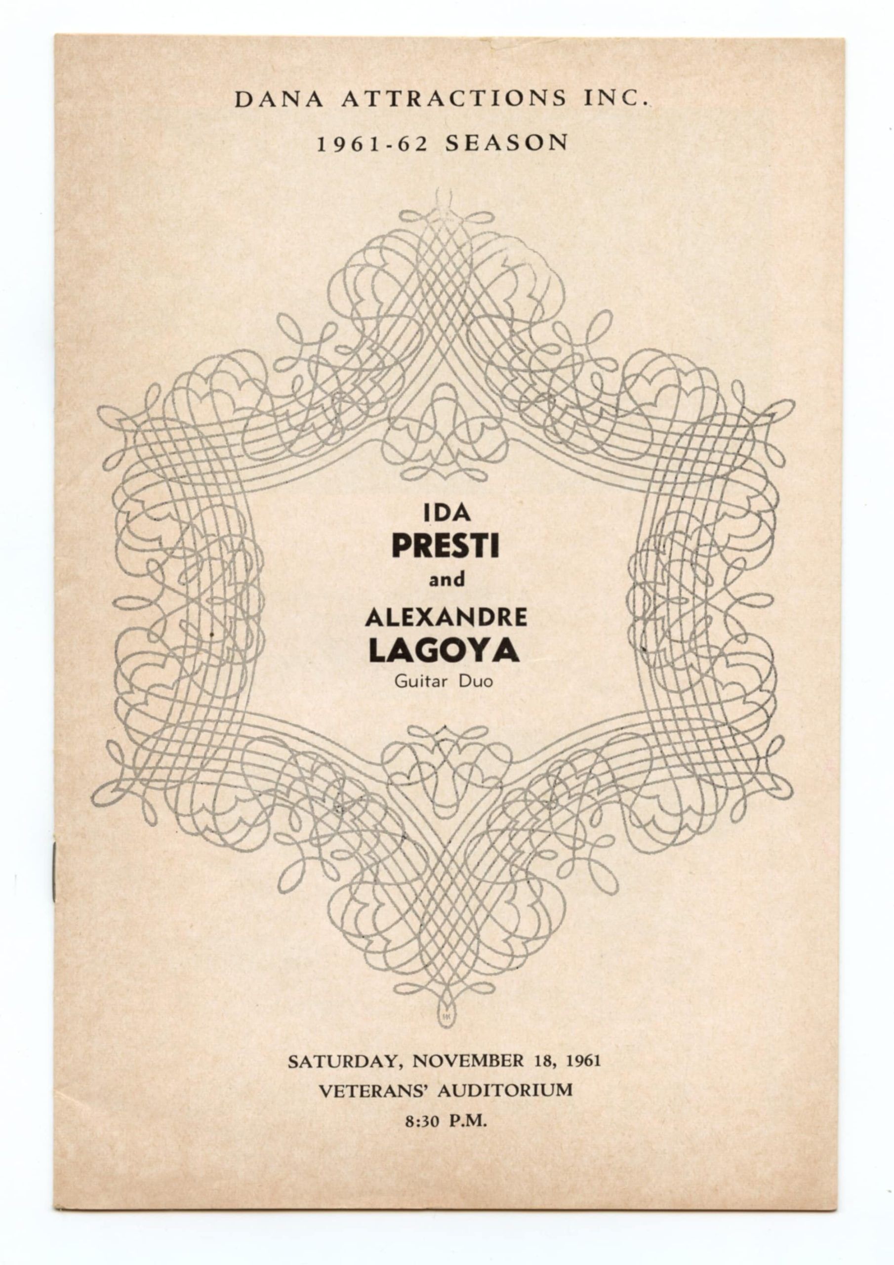 Ida Oresti Alexandre Lagoya Veterans Auditorium Program 1961 San Francisco