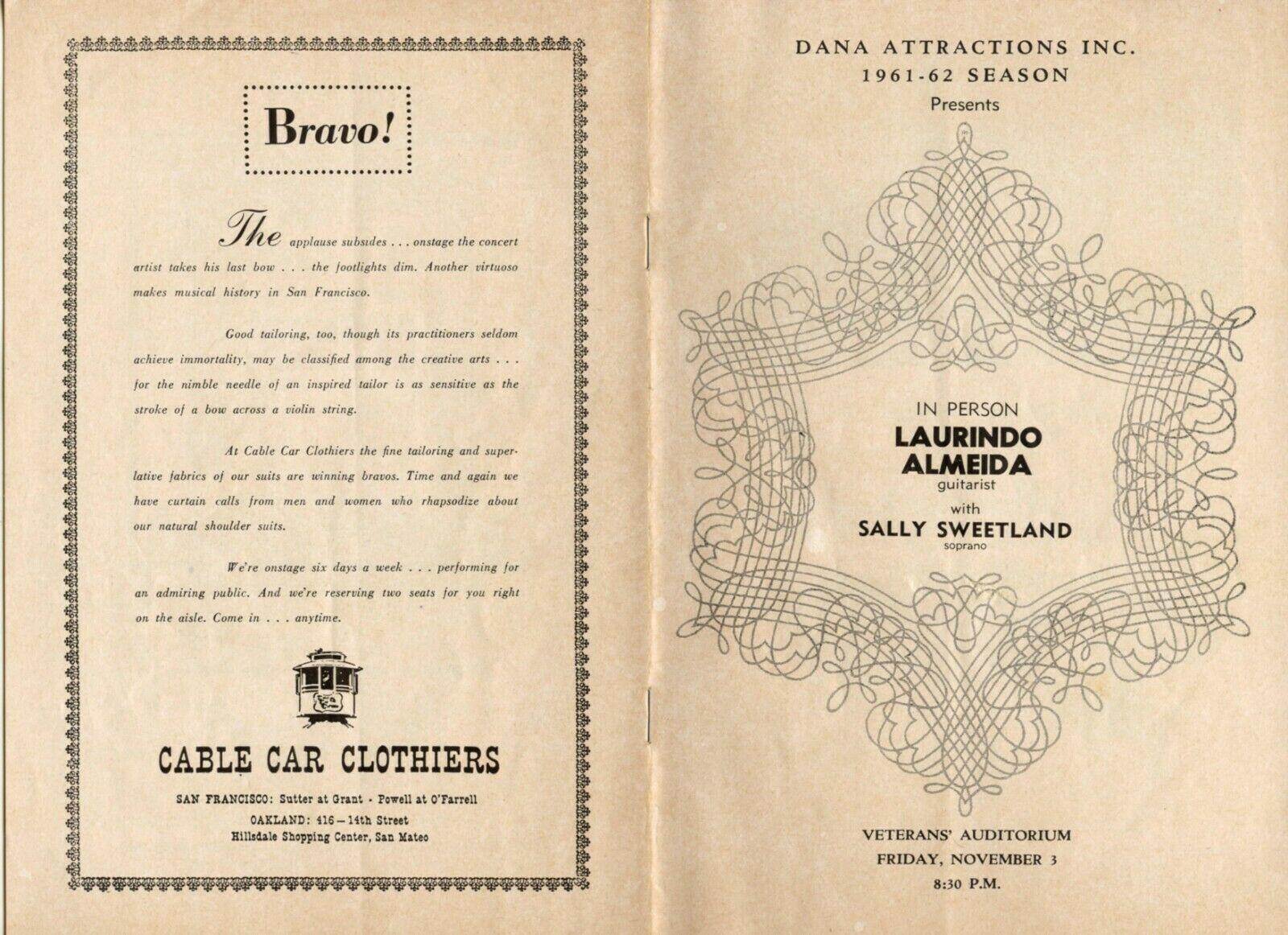 Ida Oresti Alexandre Lagoya Veterans Auditorium Program 1961 San Francisco