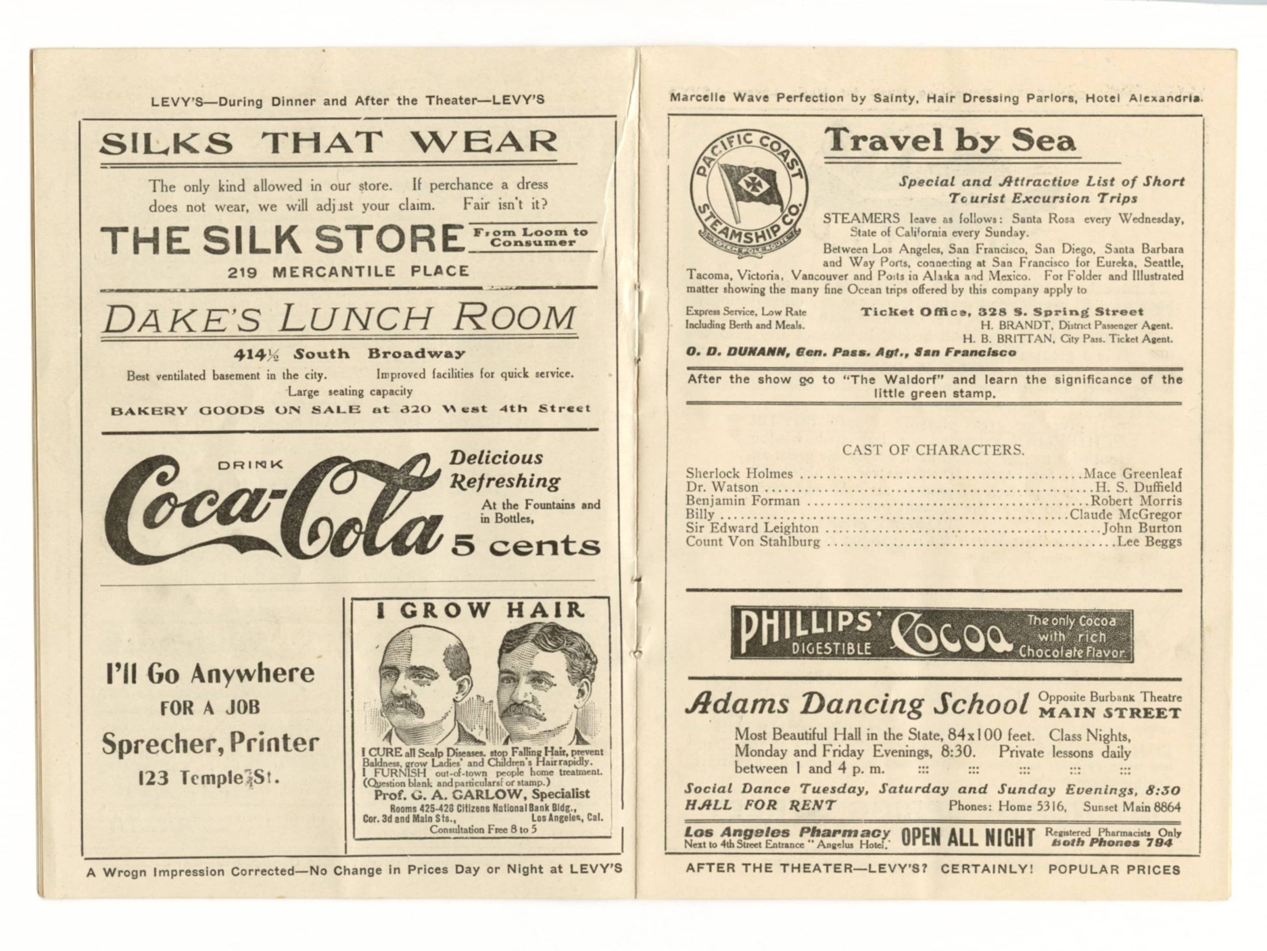 1906 Sherlock Holmes Playbill Oliver Morosco Burbank Theatre