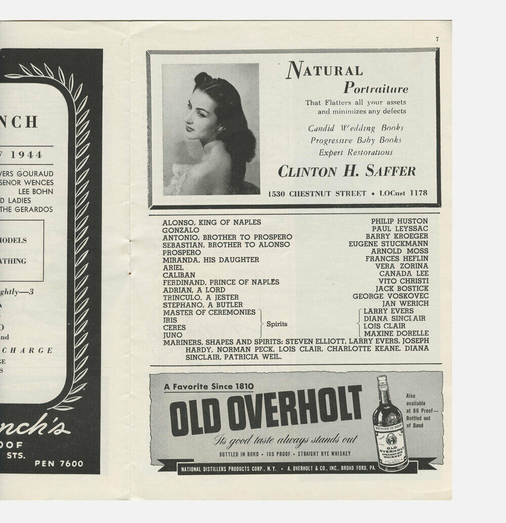 The Tempest Shubert Theatre Playbill Ticket stub 1944 Vera Zorina Canada Lee