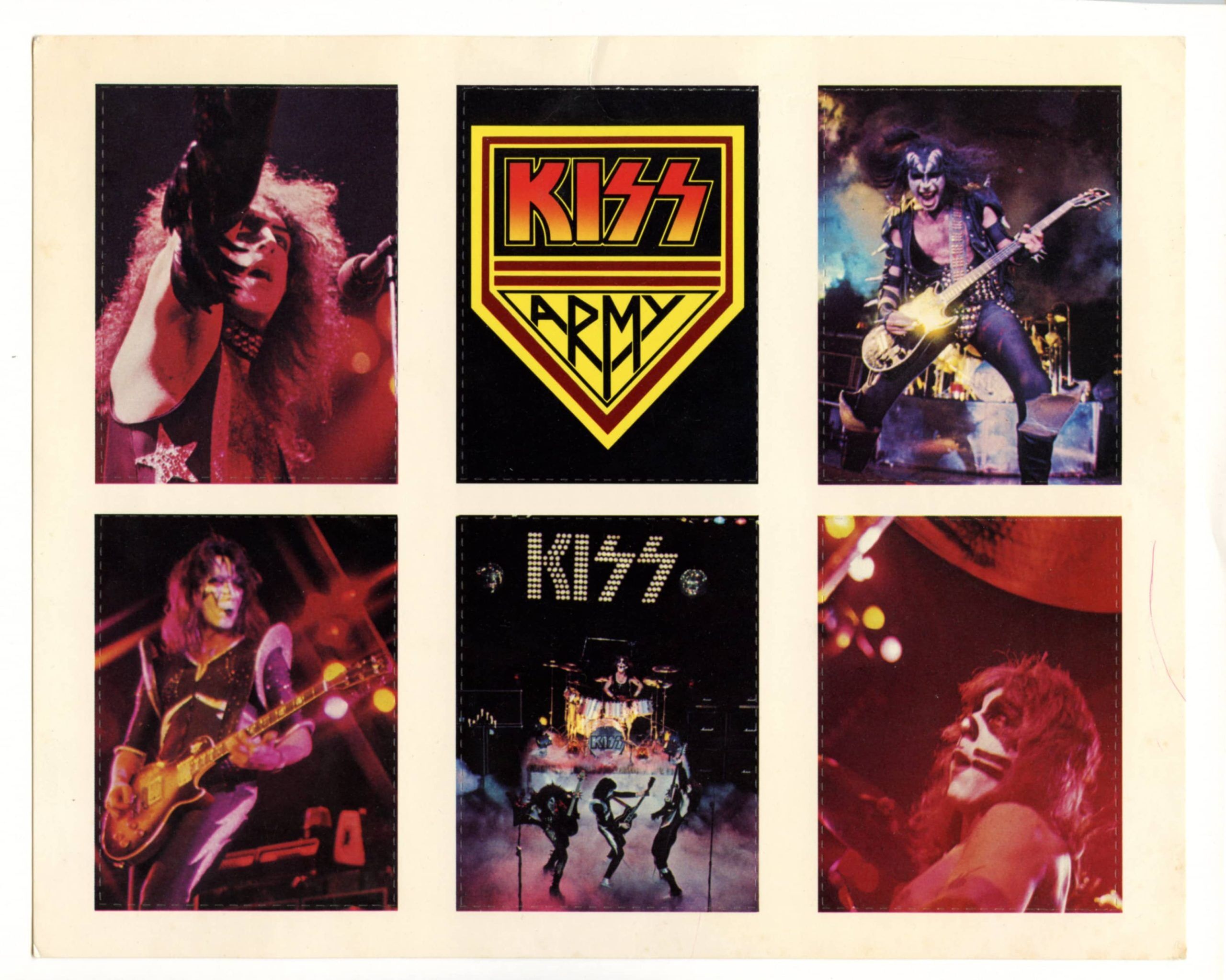 Kiss Card Sheet from Limited Edition 1976 Kiss 3 LP Set Original Inserts
