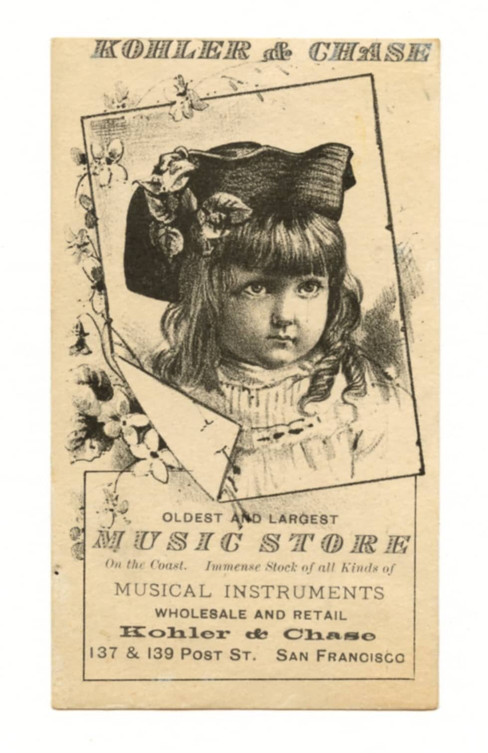 1880s Kohler & Chase Music Store San Francisco Advertise Card