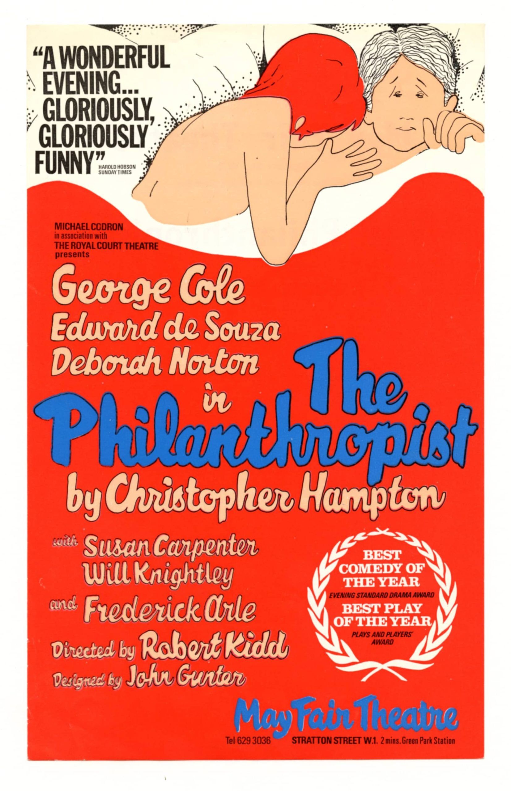 The Philanthropist Handbill 1970 Mayfair Theatre London George Cole Edward de Souza Deborah Norton