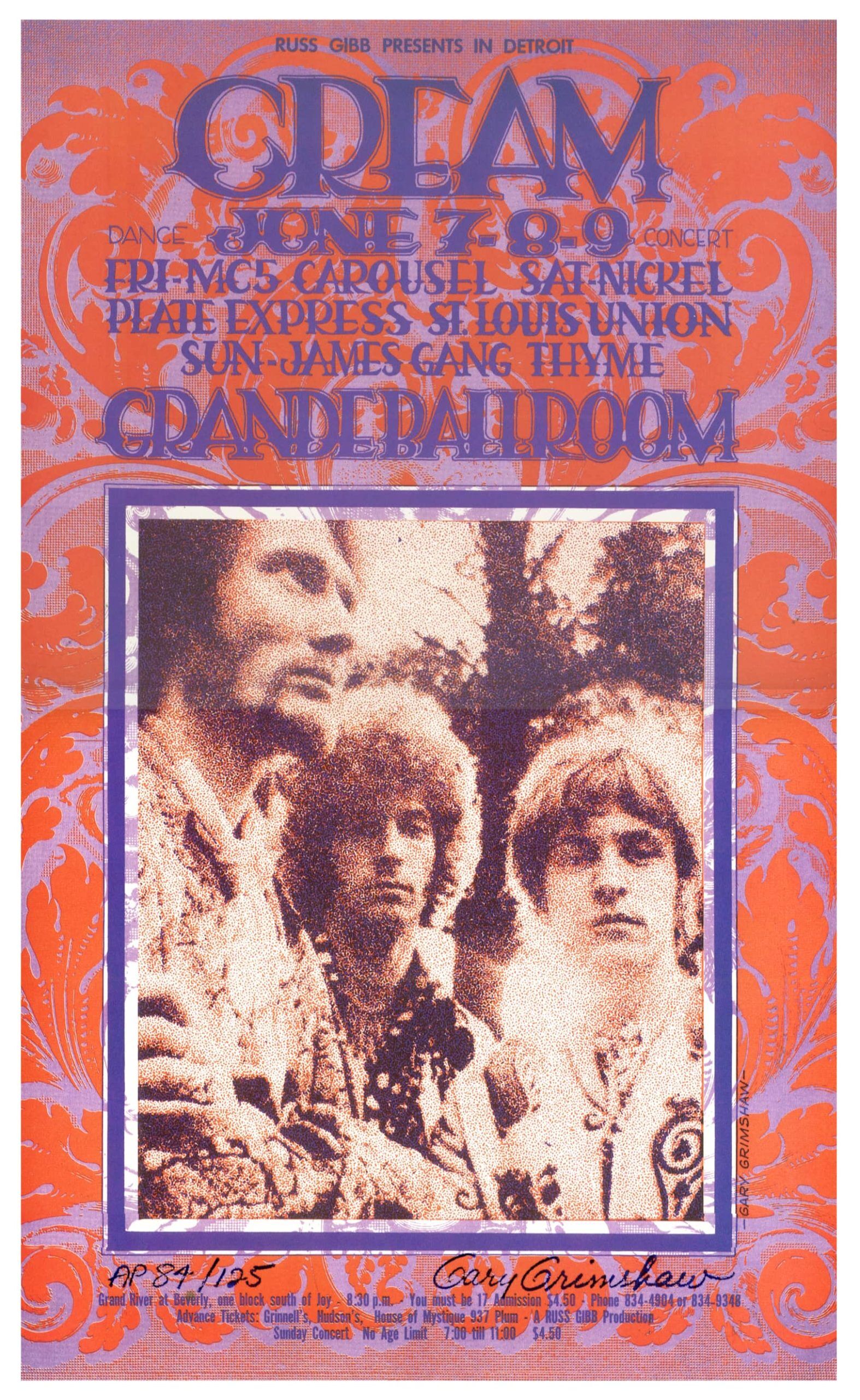 Cream Poster 1968 Grande Ballroom Gary Grimshaw signed 2nd Printing 2005