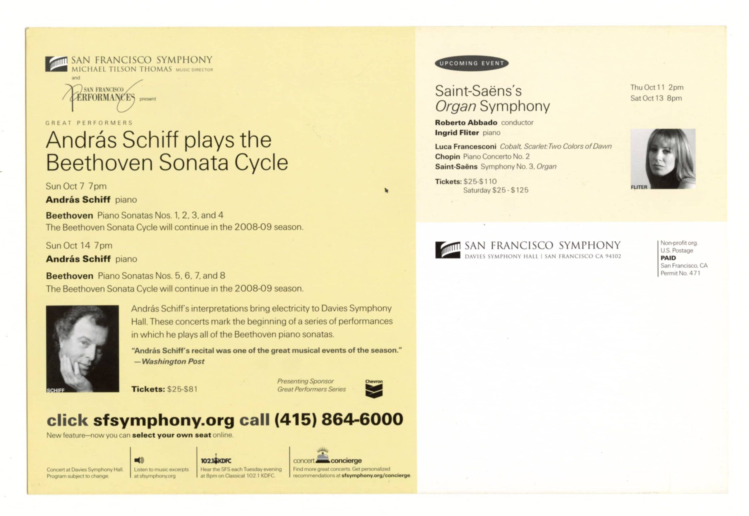 Andras Schiff Postcard Beethoven Sonata Cycle 2008 Oct Davies Symphony Hall