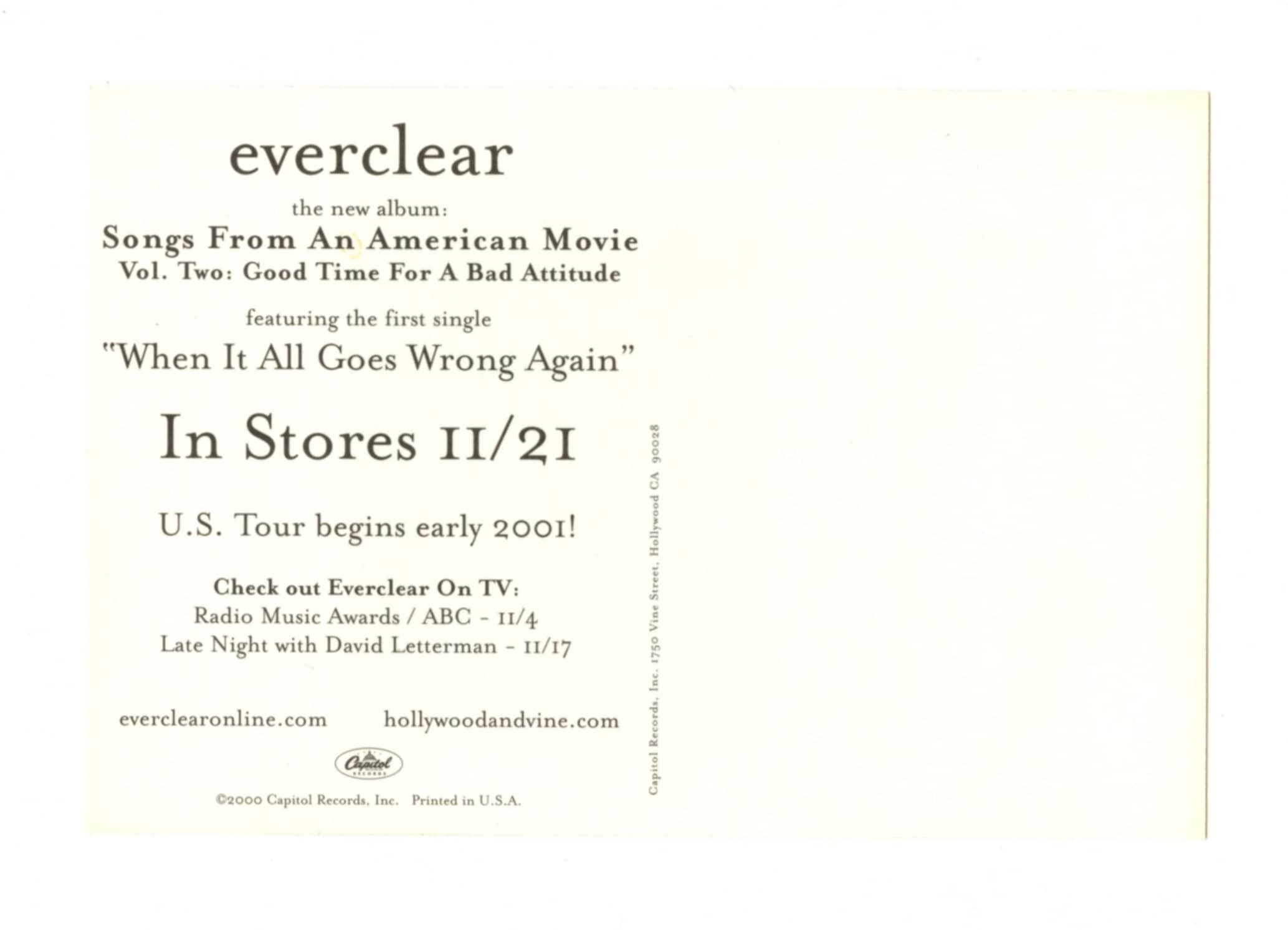 Everclear ‎Postcard Songs From An American Movie Vol. Two Capital Records 2000