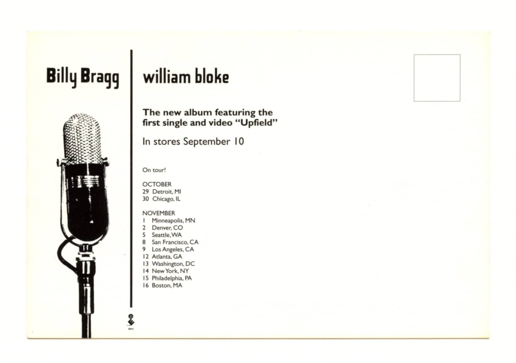 Billy Bragg Postcard William Bloke Album Promotion 1996 Elektra Records