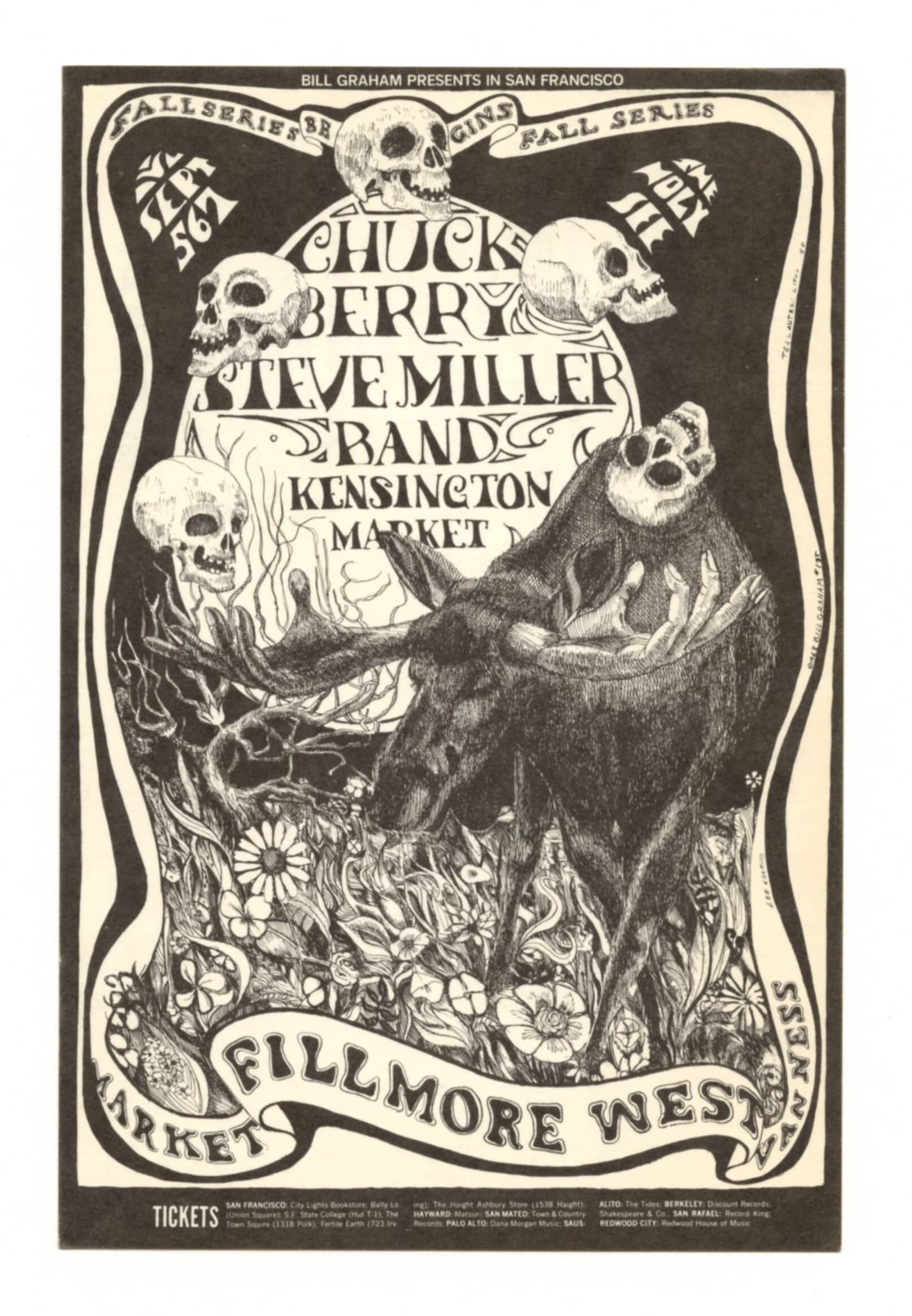 BG 135 Postcard Chuck Berry Steve Miller Band 1968 Sep 5