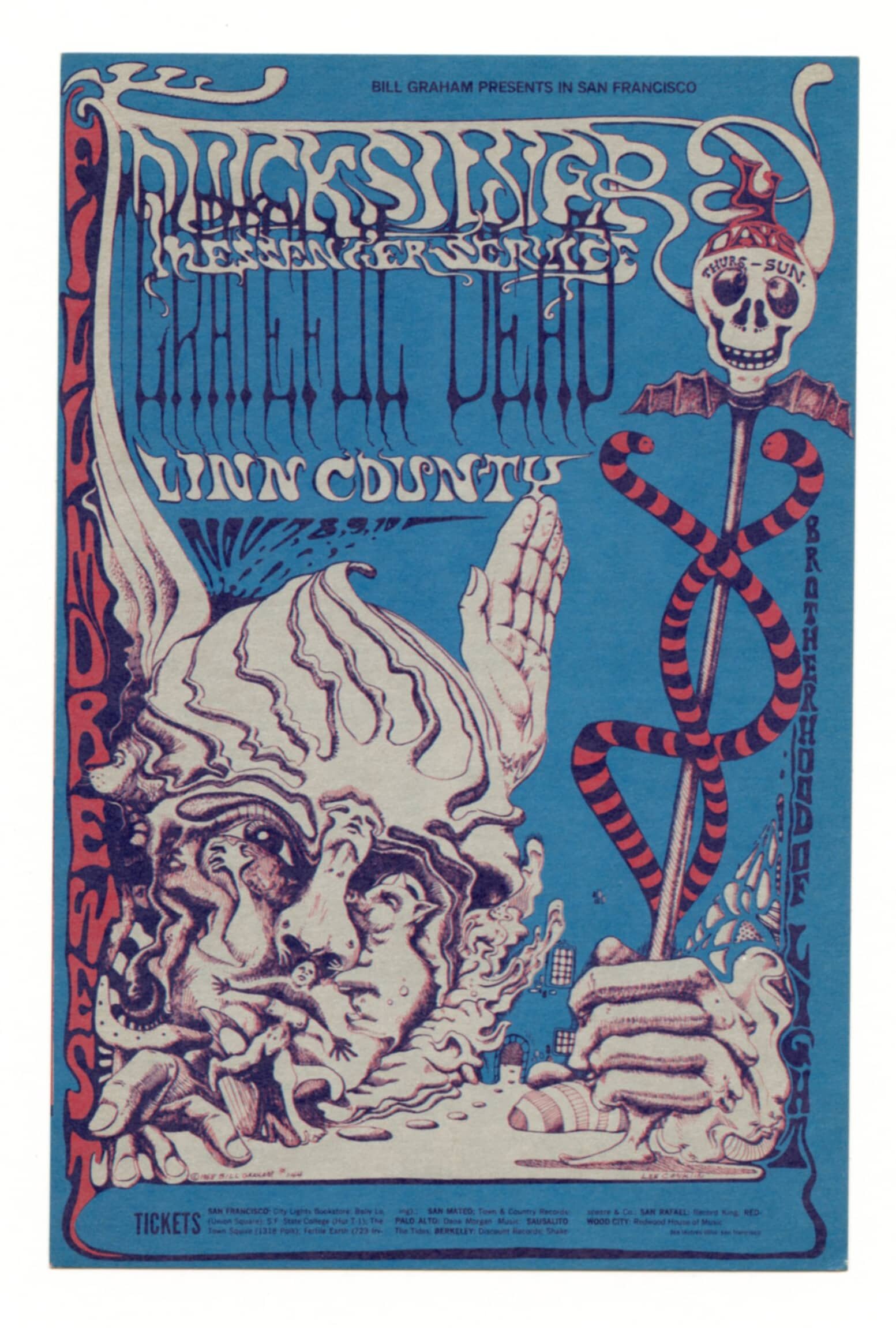 BG 144 Postcard Ad Back Grateful Dead 1968 Nov 7