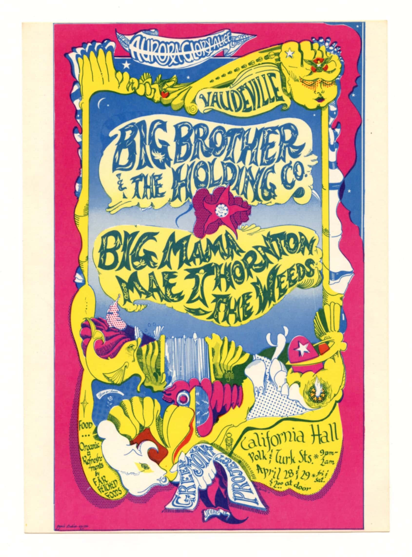 Big Brother & the Holding Co Handbill w/ Weeds 1967 California Hall AOR2.152