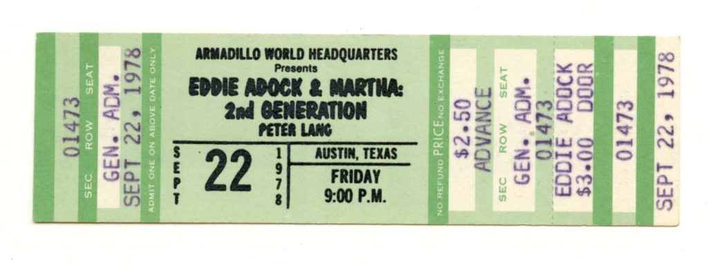 Eddie Adock and Martha Ticket Vintage 1978 Sep 22 Austin TX 