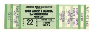 Eddie Adock and Martha Vintage Ticket 1978 Sep 22 Austin TX 
