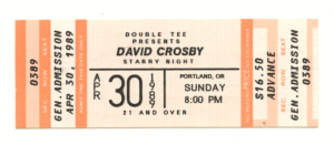 David Crosby Vintage Ticket 1989 Apr 30 Starry Night Portland 