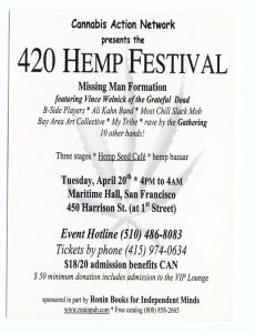 Maritime Hall 1999 Apr Handbill 420 Hemp Festival Vince Welnick 