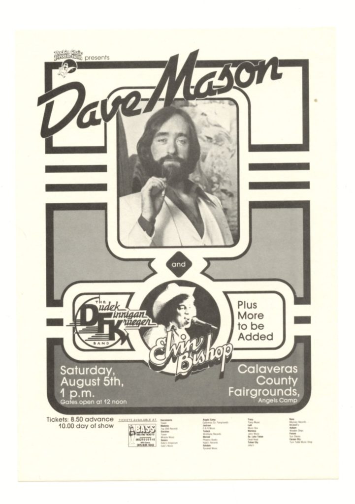 Dave Mason Elvin Bishop Dudek Finnigan Krueger Handbill 1978 Calaveras County Fairgrounds