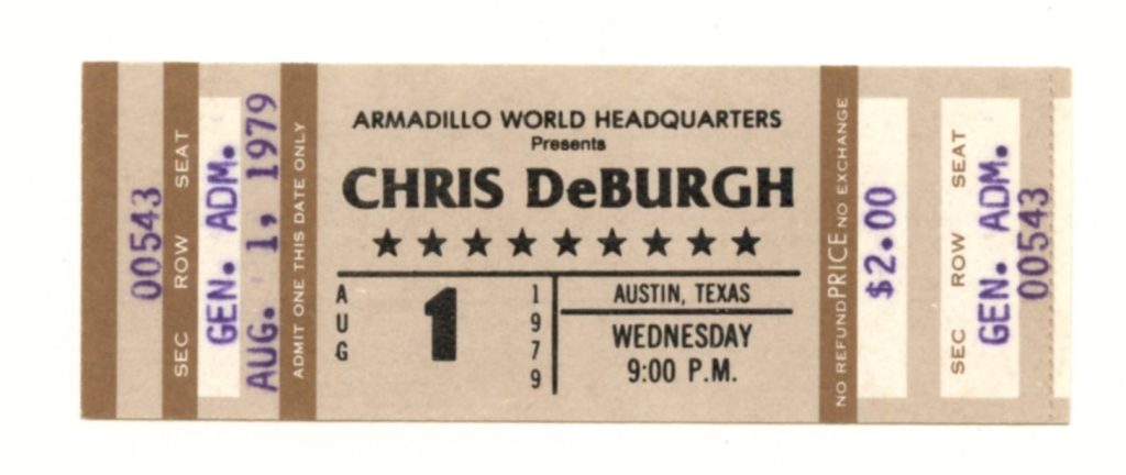 Chris de Burgh Ticket 1979 Aug 1 Austin TX