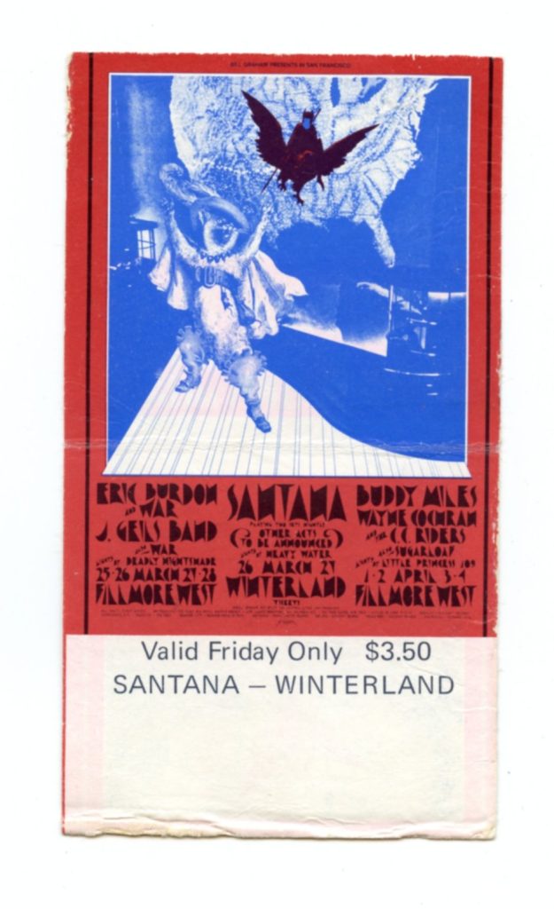 BG 275 Ticket Eric Burdon & War Santana Buddy Miles 1971 Mar 25