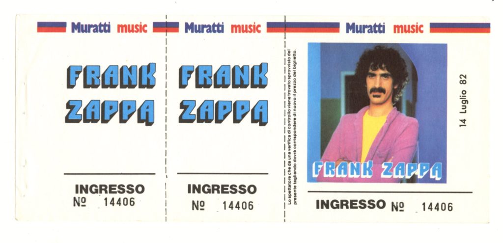 Frank Zappa Vintage Ticket 1982 Jul 14 Stadio Communale Favorita Palermo Italy 